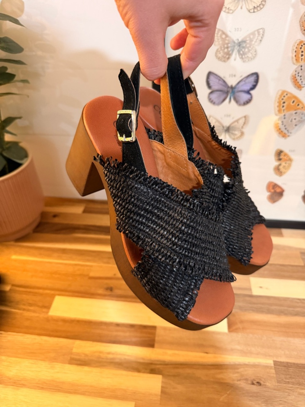 Cordani Black Woven Slingback Block Heel Sandals